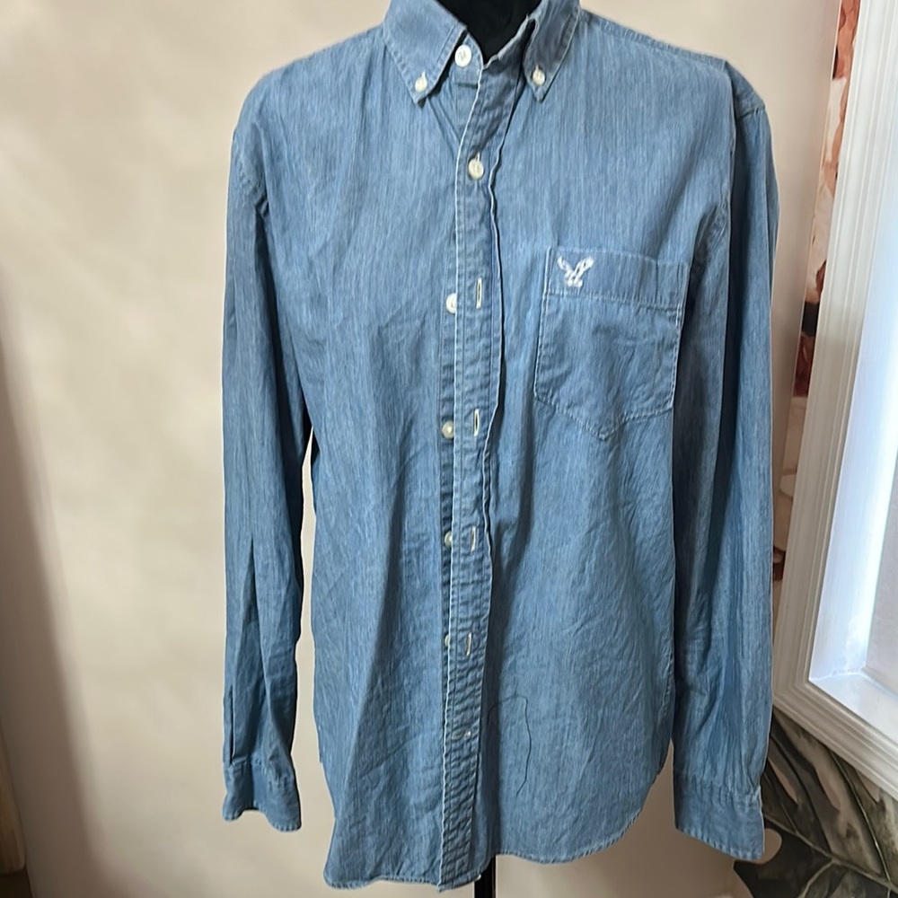 American Eagle Outfitters Denim Blue Button-Down Shirt